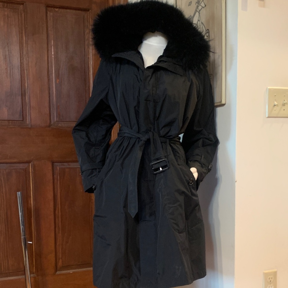 BURBERRY PRORSUM LONDON BLACK 2 WAY PARKA STORM COAT WITH FUR LINED HOOD